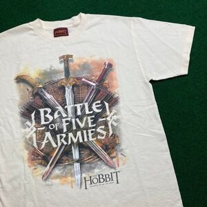Vintage The Hobbit Shirt Mens M White 2014 Battle Of Five Armies Movie Promo Tee